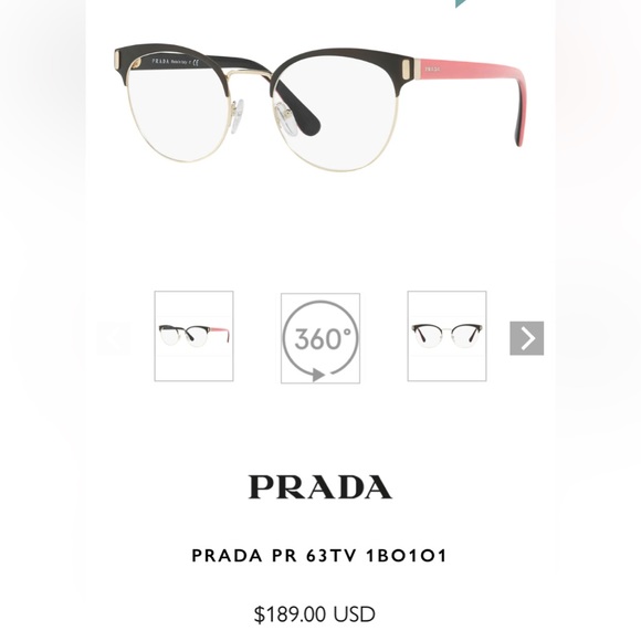 Prada Matte Black and Silver Eyeglass Frames PR 63TV size 52-19 - Picture 2 of 13